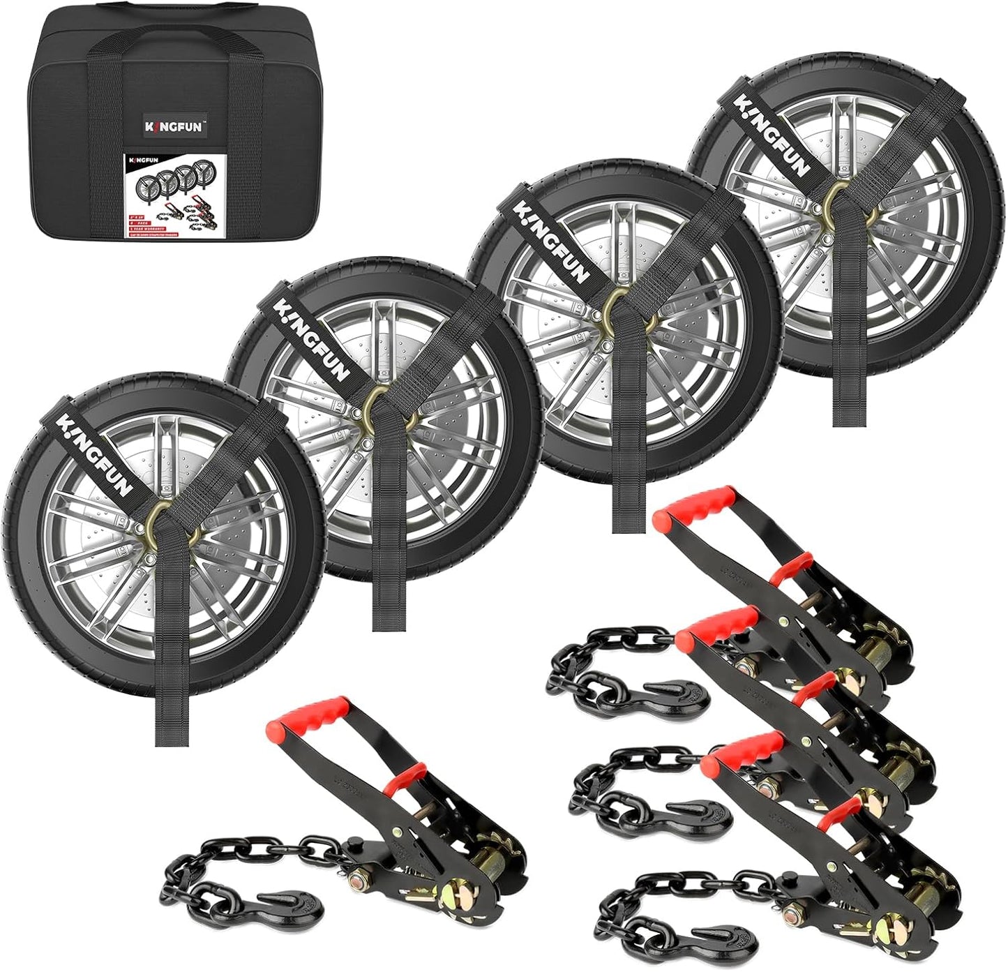 Kingfun Car Tie Down Straps for Trailers 4 Pack Lasso Straps - 2" x 120" Heavy Duty Trailer Strap, 10,000 lb Break Strength, Over The Wheel for Car Hauler, Truck, UTV, Utility Trailers