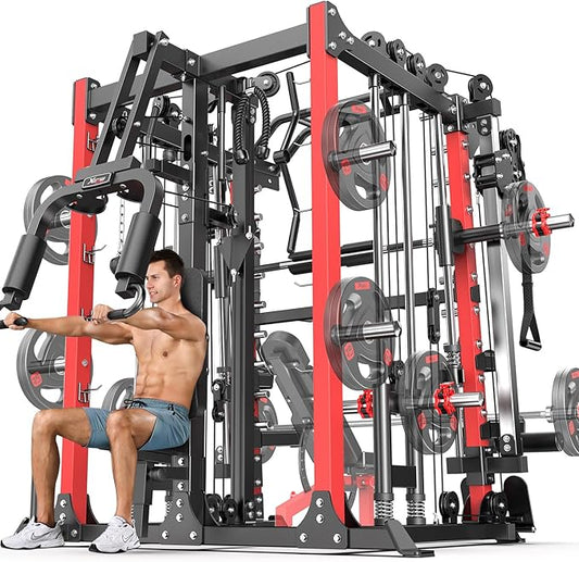 Smith Machine Power Rack Multifunctional Power Cage Deep Squat Rack Cable Crossover System Selectable More Training Attachment for Garage & Home Gym