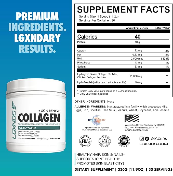 Collagen Powder, Hydrolyzed Collagen Peptides, Grass-Fed, Non-GMO, Unflavored, 20g Protein Per Serving, Supports Skin, Hair, Nails, Joints & Gut Health, Keto & Paleo-Friendly, 30 Servings