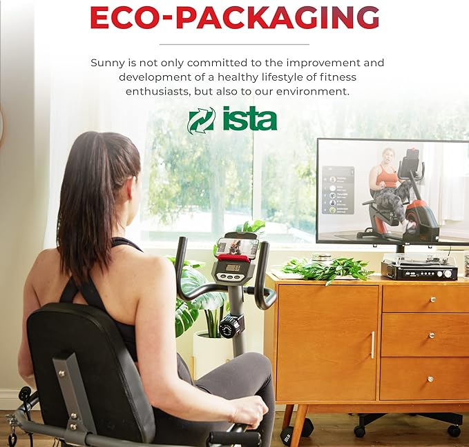 Sunny Health & Fitness Smart Indoor Recumbent Bike Trainer, Home Full Body Workout & Cardio Cycling Machine for Seniors, Free SunnyFit Bluetooth Connect, Optional Arm Exerciser Hand Cycle & Bands