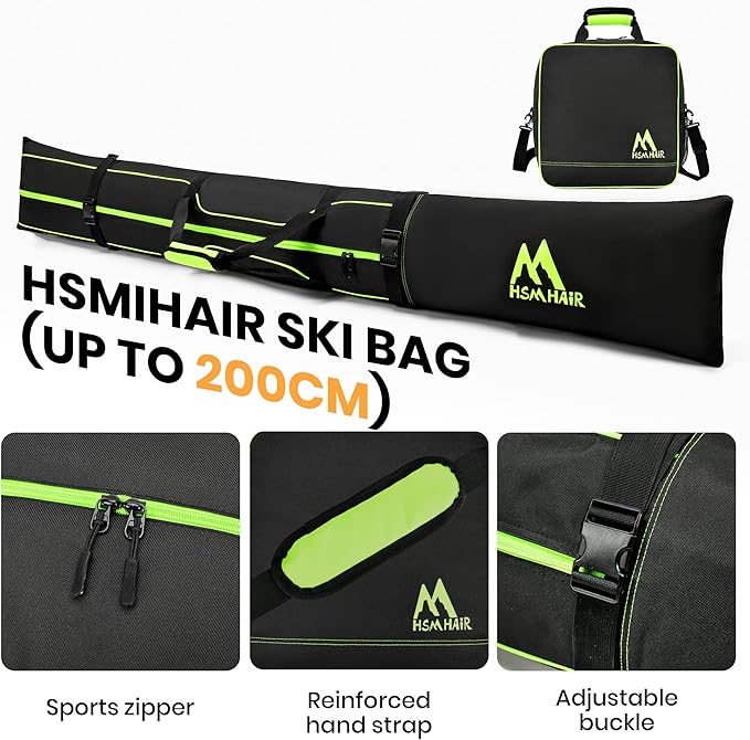 Ski Bag and Boot Bag Combo,Padded Ski Bag Set for Air Travel,Snow Ski Bags for Adults,Water- resistant Ski Boot Bag Fits for Skis Up to 200 CM and Boots Up To Size US13