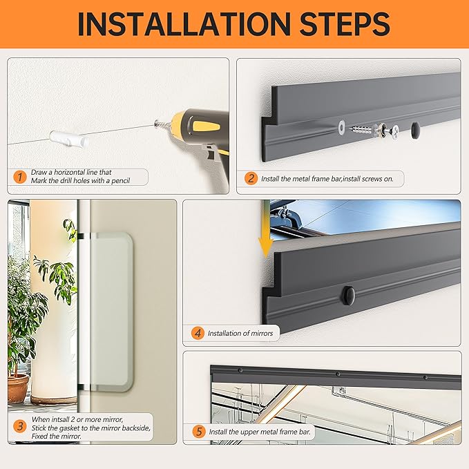 Hasipu 2 Pcs 63''x28'' Home Gym Mirror Large Full Length Wall Mounted Full Body Mirror for Yoga Dance Fitness Exercise Studio Bedroom Garage, Frameless Tempered Glass Workout Mirrors Black Rectangular