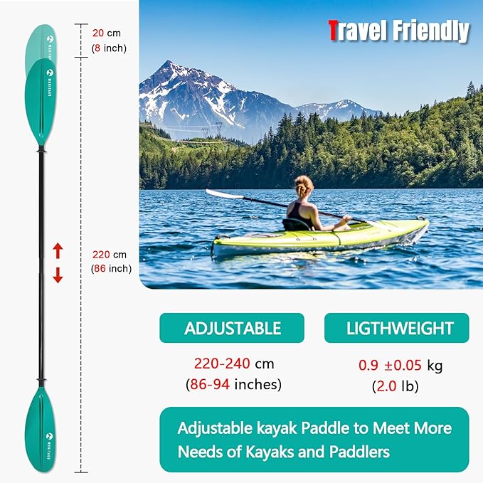Kayak Paddle Premium Carbon Fiber Paddle with Reinforced PP + Fiberglass Blade, Floating Adjustable Kayaking Oars, 3 Piece, 220-240 cm/86-94 Inches, 240-260 cm/94-102 Inches
