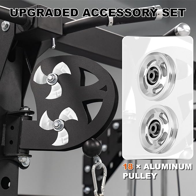 Smith Machine Home Gym with Aluminum Pulley Set- 2000lbs Capacity All-in-One Power Rack with Cable Crossover, Pull-Up Bar & Dip Station, Includes 18 Attachments, P107 Anvil