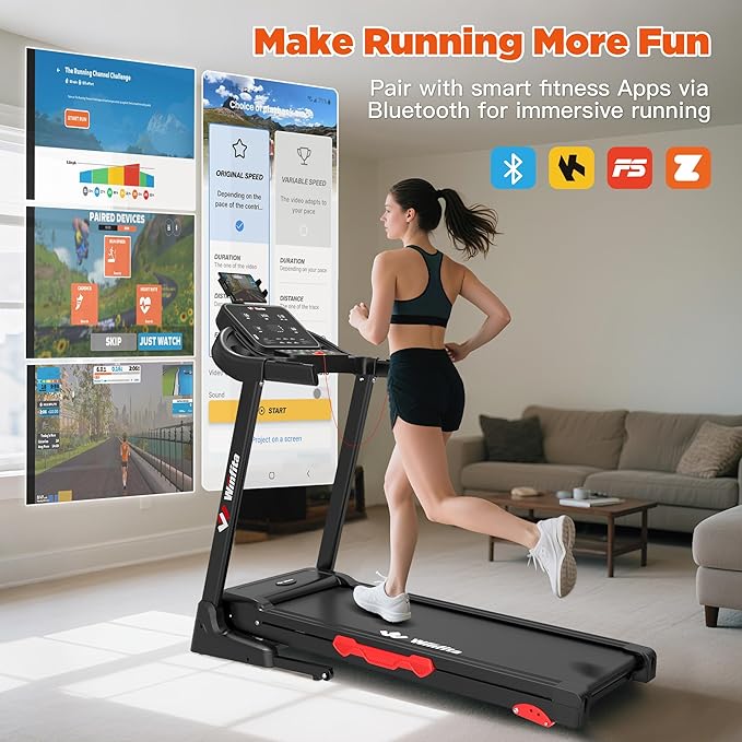 3.5HP Folding Treadmills for Home with Incline Optional, 300 lbs Capacity, 8.0MPH Speed, 17'' Wide Belt, App, Bluetooth Connection, 64 Programs, USB Charging Port, BMI Detector for Home Use