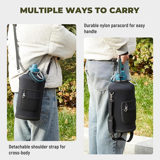 2 Pack 128 oz Insulated Water Bottle, Triple Wall Stainless Steel Flask, Keeps Drinks Cold for 48 Hrs Leak-Proof & BPA-Free Half Gallon Jug with Paracord Handle, Straw & Spout Lids(2 pack,Mix Color)