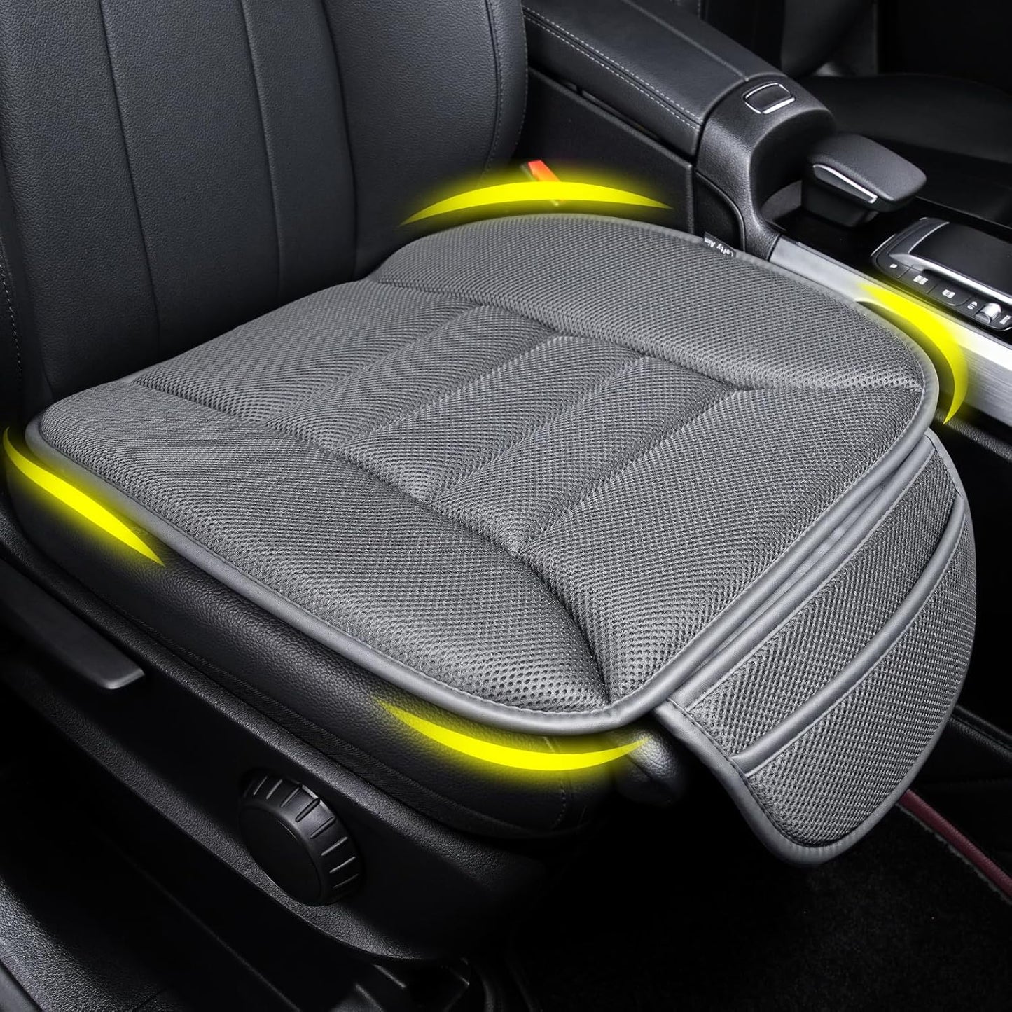 Car Seat Cushion, Driver Cushion with Comfort Memory Foam & Non-Slip Rubber Bottom, Car Seat Pad Works with 95% of Vehicles and Office Chair or Home - 4D Dark Grey