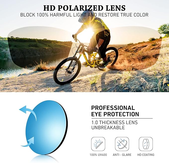 Polarized Sports Sunglasses for Men Women,Fishing Driving Rectangular Goggles UV400 Protection