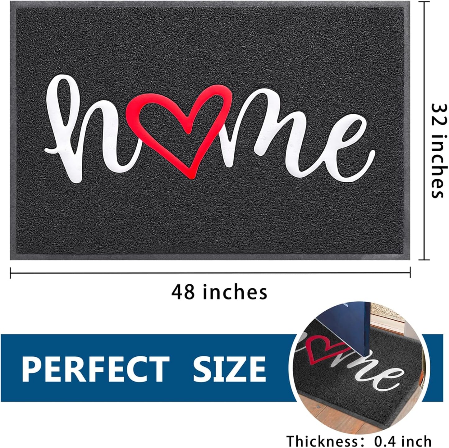 EARTHALL Door Mat Outside Inside Home Doormat, 48"x32", Durable Floor Mat Non Slip Mat Ultra Absorb Mud Easy Clean Front Doormat for Garage, Entryway, Patio, High Traffic Areas, Black