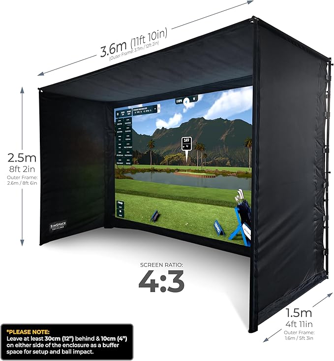 Golf Simulator Enclosure with Impact Display Projection Screen, use with All Golf Launch Simulators and Monitors.