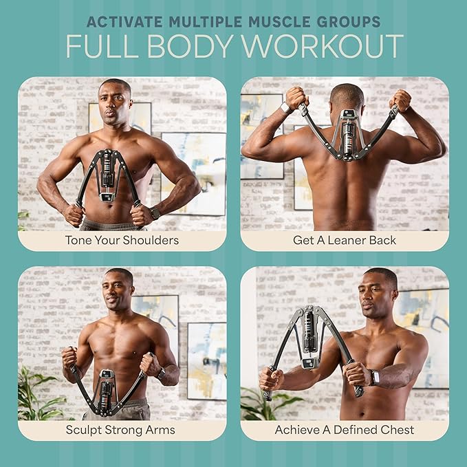 Lifepro Hydraulic Power Chest Expander and Arm Twister Trainer Exerciser - Adjustable 22-440lb Resistance, Smart Rep Counter - Home Gym Workout Equipment for Upper Body Strength Training