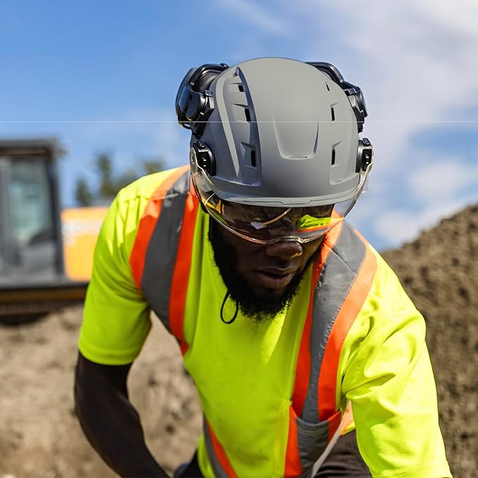 GE Safety Helmet, Impact Absorbing Tech, Adjustable Ratchet, ANSI Type 1, Memory Foam Padding, Hard Hats Protection, Lightweight, Durable, Chin Strap, Comfortable Fit OSHA Approved