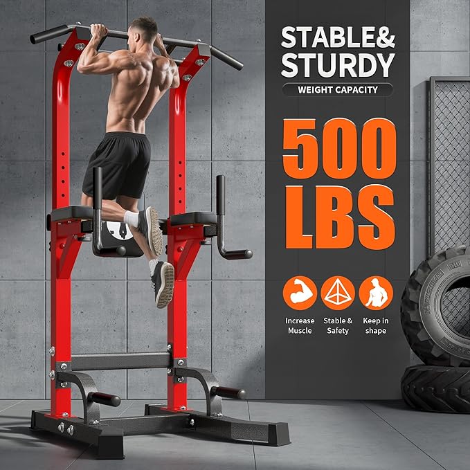 sogesfurniture Adjustable Dip Stands Assistive Trainer for Home Gym - 10-Level Height Wall-Saving Pull Up Bar, Dual Training Stands for Dip Push Up & Core Workout, Heavy Duty Steel Frame