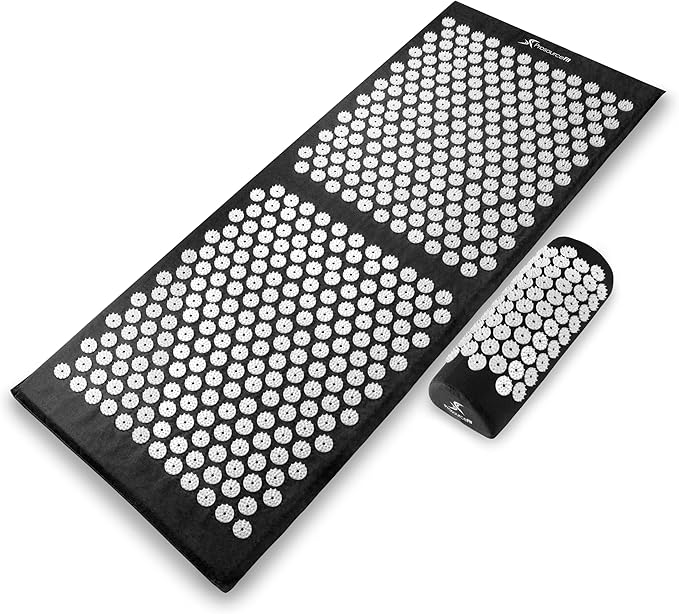 ProsourceFit Acupressure Mat and Pillow Set for Back/Neck Pain Relief and Muscle Relaxation, Large - Gray/Gray