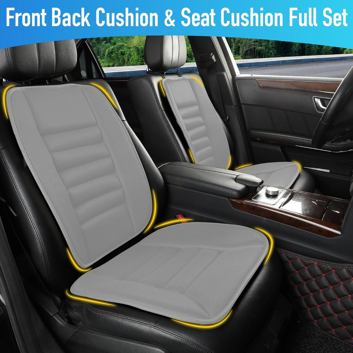 Car Seat Cushion with Back Support Pillow, Comfy Lumbar Support & Seat Cushion, Memory Foam Driving Pillow for Back-Sciatica Pain Relief, Auto Pad Suitable for Car, Truck, SUV - 4D Mesh Grey