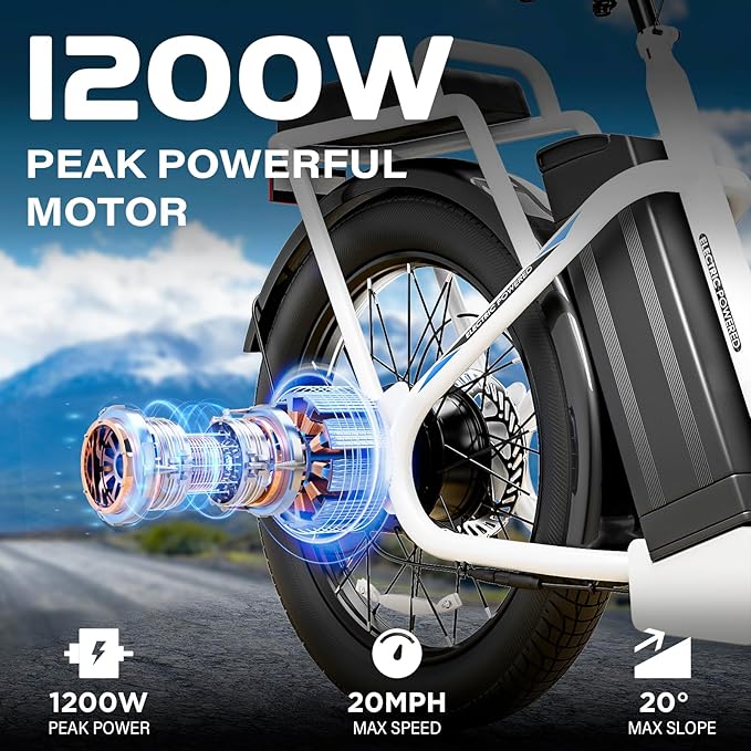 Caroma Electric Scooter with Seat, 48V Removable Battery E-Bike, Up to 30Miles&20MPH, 500/800/1200W Motor, 20" Fat Tire Adult Electric Bicycles for Commuting with Basket