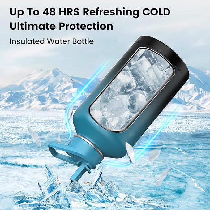 Insulated Water Bottle 128 oz, Triple Wall Vacuum Stainless Steel(Cold for 48 Hrs),Leak Proof & BPA-Free,One Gallon Water Bottle with Reflective Paracord & Flip Straw for Sports & Travel, Indigo-Black