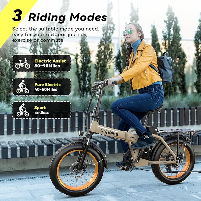 Foldable Electric Bike for Adults, 30+MPH, 48V 20Ah Removable Lithium Battery up to 80Miles, 20" Fat Tire 1000W Peak Motor Dirt Ebike Adult Electric Bicycle for Commute Beach Mountain E Bike