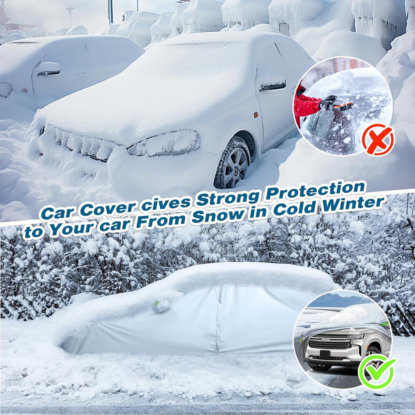 TUCAREST 6-Layers Premium Full Car Cover Hard Shell Zipper Design Waterproof All Weather Weatherproof UV Sun Protection Snow Dust Storm Resistant Outdoor with Straps (Fit for SUV/MPV 201"- 211")