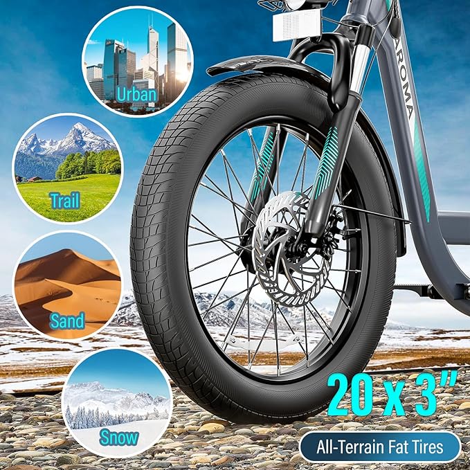 Caroma Electric Scooter with Seat, 48V Removable Battery E-Bike, Up to 30Miles&20MPH, 500/800/1200W Motor, 20" Fat Tire Adult Electric Bicycles for Commuting with Basket