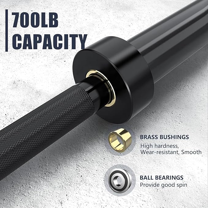 TECHNOAGE 7FT Olympic Barbell Olympic Bar Solid Chrome Barbell 700LBS Load Capacity(2-Inch Plate) for Weightlifting, Squats, Dead-Lifts, Presses, and Lunges