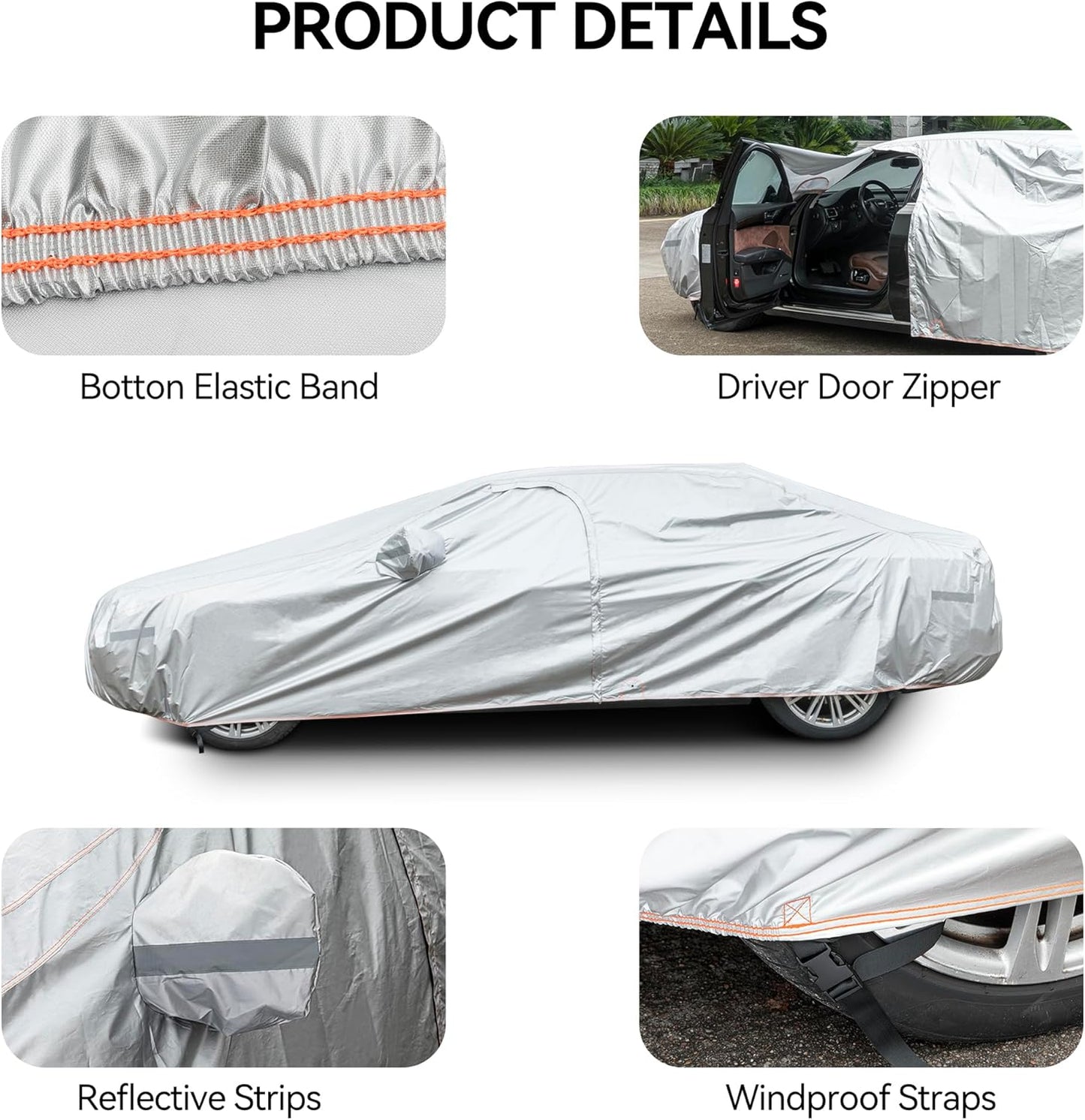 Car Cover Compatible with Dodge Charger 2006-2024/Honda Accord 2001-2024,Waterproof Car Cover for Automobiles All Weather with Door Zipper & Cotton Lining,Windproof Sun UV Hail Protection