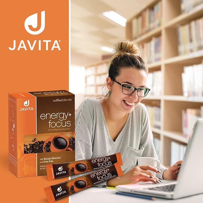 Javita Energy + Focus Instant Coffee, 100% South American Arabica & Robusta Blend, with Energizing Herbs for Clarity, Energy, & Focus, Keto, Dieters Drink, 1 box / 24 (4.2g) Sticks