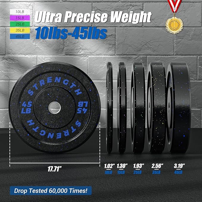 GIKPAL 2-Inch Bumper Plates High Bounce - Rubber Olympic Weight Plates Set for Home Gym, Barbell Plates for Weight Lifting Strength Training,