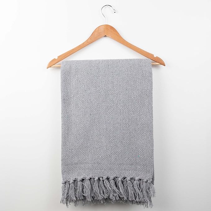 Arkwright Common Ground Bulk Blankets - Pack of 12 - Reversible 100% Cotton All Season Lightweight Couch Bed Throws for Wedding Guests, Travel, and Outdoor Events, 50 x 70 in, Grey