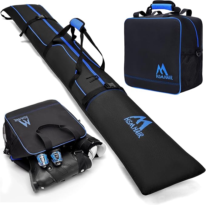 Ski Bag and Boot Bag Combo,Padded Ski Bag Set for Air Travel,Snow Ski Bags for Adults,Water- resistant Ski Boot Bag Fits for Skis Up to 200 CM and Boots Up To Size US13