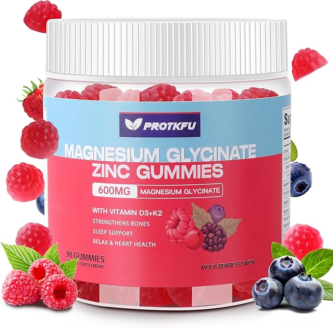 90 CT Magnesium Glycinate Gummies 600mg, Sugar Free Magnesium Gummies w/Zinc & Vitamin D3 & K2 - Magnesium Supplements for Sleep, Supports Bone Health, Nerve & Immune Function