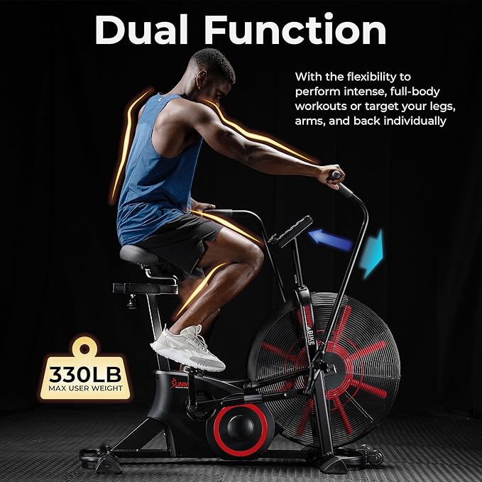 Sunny Health & Fitness Premium Smart Cross-Training Fan Bike, Air Resistance Cardio Machine w/330lb Capacity for Intensive Home Workout, Customizable Monitor w/Free SunnyFit App Connection-SF-B223018
