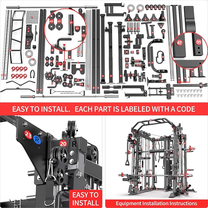 Smith Machine Power Rack Multifunctional Power Cage Deep Squat Rack Cable Crossover System Selectable More Training Attachment for Garage & Home Gym