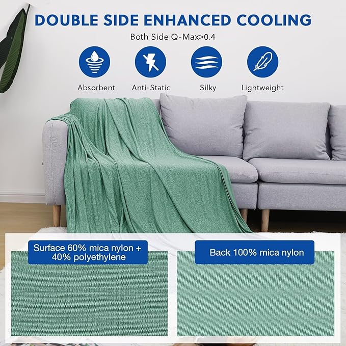 HOMFINE Cooling Blankets for Hot Sleepers - Summer Blanket Thin Lightweight Breathable Soft Double Side Enhanced Cooling for Bed Couch Sofa, Keep Cool for Night Sweats (Green, 60 x 80 inches)
