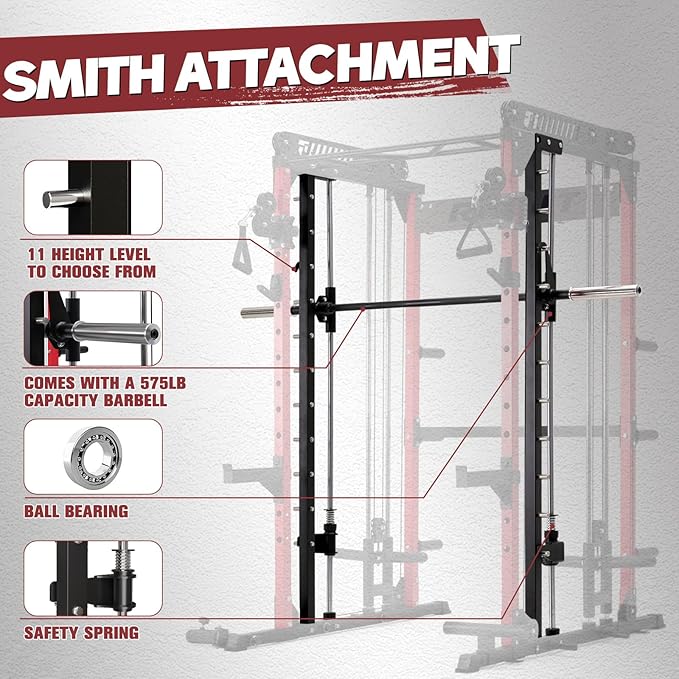 RitFit M1 & M1 Pro Smith Machine with Cable Crossover System, Multi-Function Squat Rack Power Cage for Home Gym, Power Rack and Packages