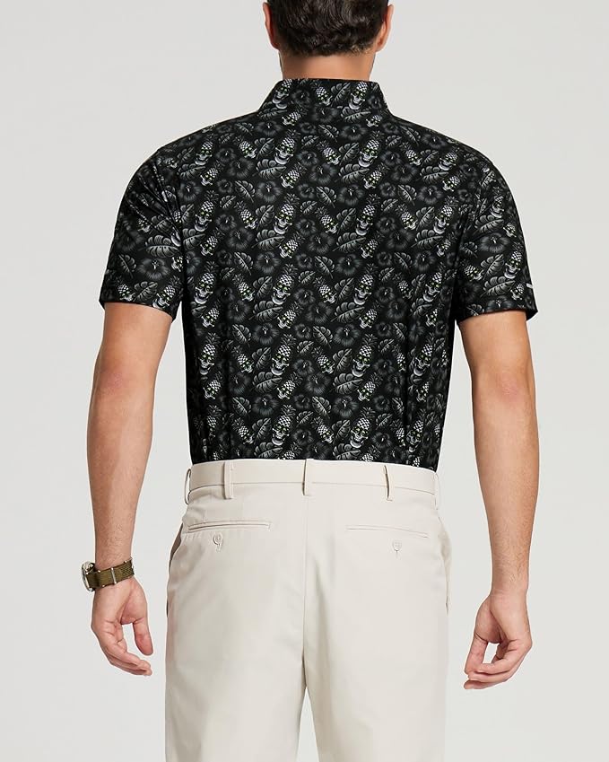 Golf Shirts for Men - Moisture Wicking Short Sleeve Performance Sport Casual Striped Collared Mens Polo Shirt