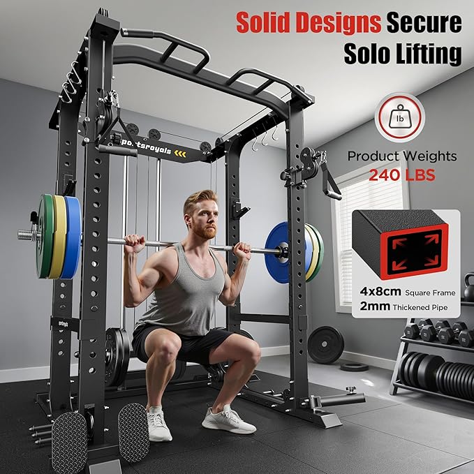 Sportsroyals Power Cage,1600lbs Multi-Function Power Rack with Adjustable Cable Crossover System and More Training Attachment, Weight Cage for Home Gym