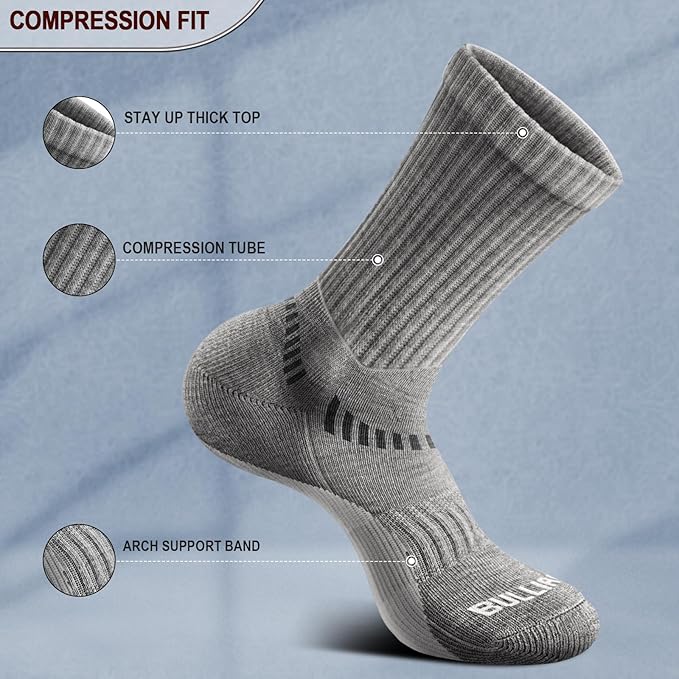 BULLIANT Compression Socks for Men 6Pairs, Athletic Crew Socks Cushioned For Men Sports Running-Arch Support