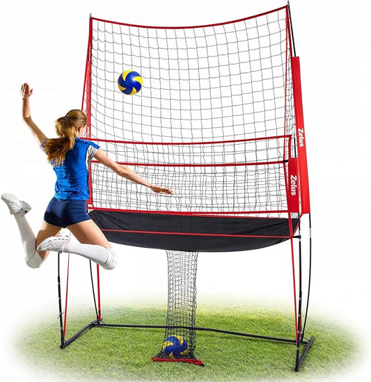 ZELUS Volleyball Training Equipment, 11x8 ft Volleyball Practice Net Station with Adjustable Height & Ball Return