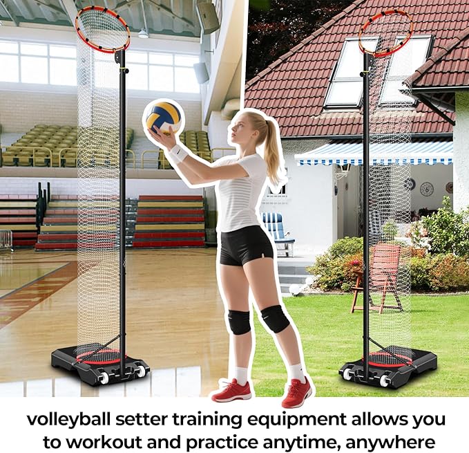 Volleyball Setter Trainer Net Setting Training Equipment，with Mobile Pulleys, Adjustable Height/Angle,Can Be Filled with Water，Indoor and Outdoor Volleyball Serve, Dunk and Set Practice Net