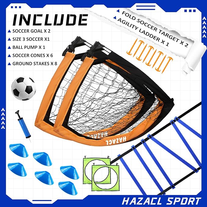 Kids Soccer Goal for Backyard, 6x4 9x5 FT Portable Soccer Nets Pop Up with Ball, Agility Ladder, Cones, Target & Carry Bag for Toddler Youth Outdoor Indoor Training Practice Sports Games Play