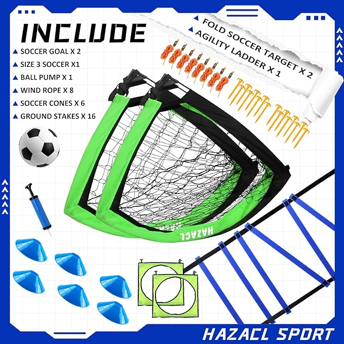 Kids Soccer Goal for Backyard, 6x4 9x5 FT Portable Soccer Nets Pop Up with Ball, Agility Ladder, Cones, Target & Carry Bag for Toddler Youth Outdoor Indoor Training Practice Sports Games Play