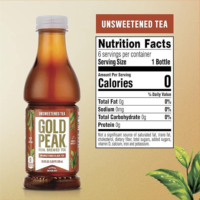 Gold Peak Tea, Unsweet Tea, 16.9 fl oz, 6 Pack
