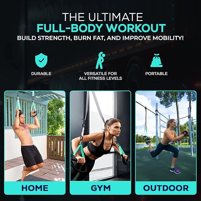 All In One Suspension Trainer Kit, Full Body Workout at Home, Exercise Straps That Will Help You Build Muscle, Burn Fat and Improve Mobility