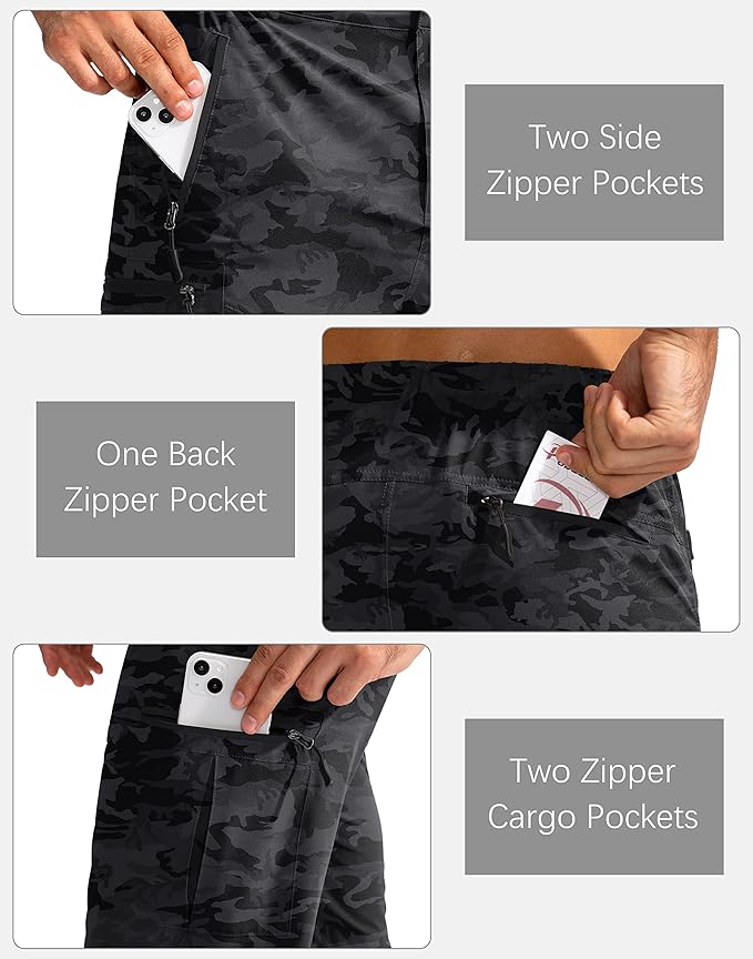 Pudolla Men's Hiking Cargo Shorts 9" Lightweight Outdoor Work Shorts for Men Travel Golf Camping Casual with 5 Zipper Pockets