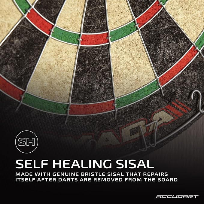 Accudart Armada Bristle Dartboard Cabinet Set - Official Size 18" x 1.5" - Self Healing Genuine Sisal - Wall Mount Cabinet Set - Round Spider Wires Reduce Bounce Outs - Rotatable Metal Number Ring