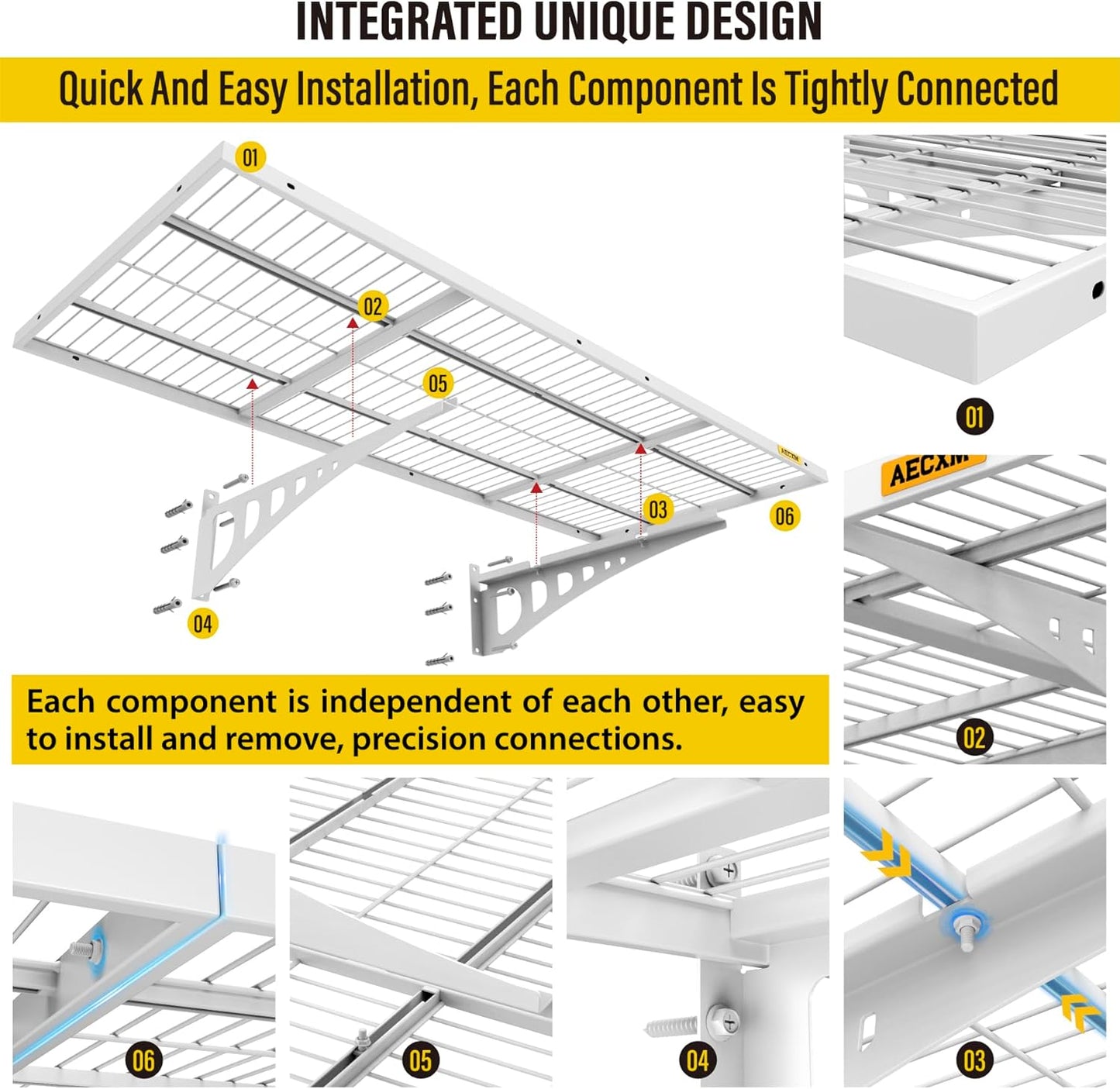 1.64x4ft 2Pack Wire Shelving Unit Heavy Duty Garage Storage Shelves Wall Mounted White 560lbs Load Capacity（20-inch-by-48-inch）