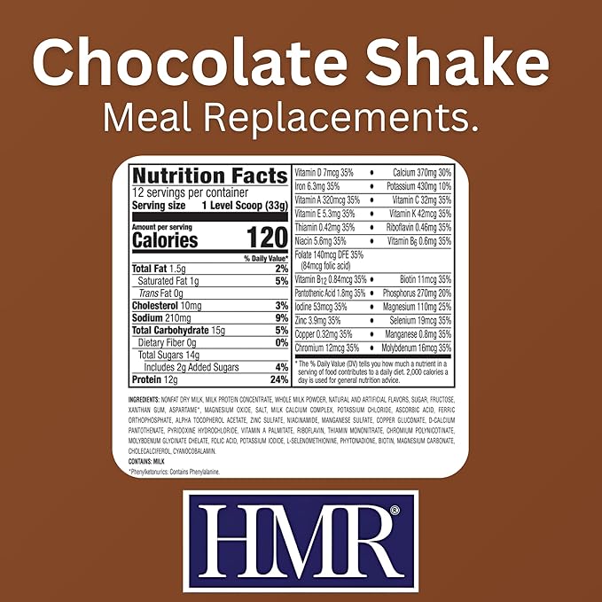 HMR 120 Chocolate Shake Meal Replacement Powder | Chocolate Shake Mix to Support Healthy Weight Loss | 12g of Protein | Nutritional Drink | Low Calorie Food | 12 Servings