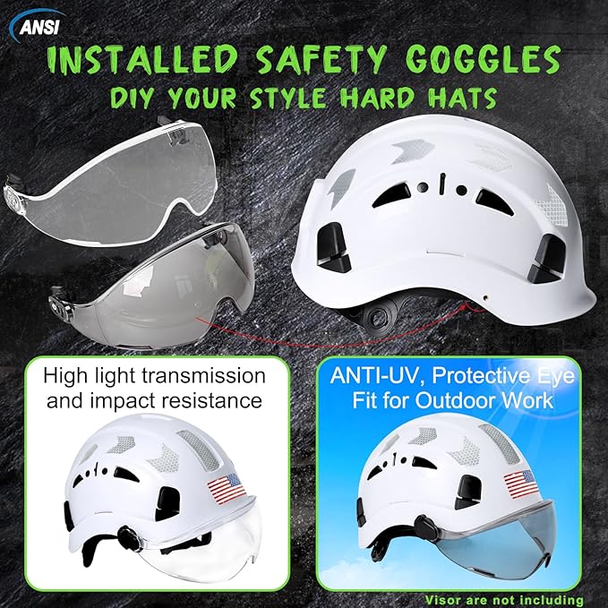 AOLAMEGS Construction Safety Hard Hat - ANSI Z89.1 Type Ι OSHA Approved Safety Helmets with Chin Straps Lightweight Reflective Vented ABS Hard Hats For Men Women Industrial Workwear 6-point Suspension