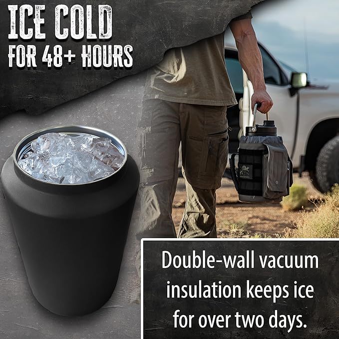 Iron Infidel Battle Bottle - One Gallon Insulated Water Bottle with Dual Carry Handles - 128 oz Tactical Stainless Steel Water Jug & Rugged Extra Large Sleeve With Storage (Betsy 128 Ounces)